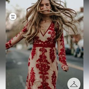 V-NECK FLORAL EMBROIDERED MESH MAXI DRESS IN WINE